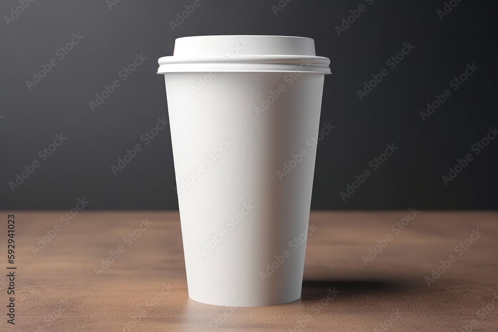 Blank white takeaway coffee cup mockup template cafe background generative AI Blank white takeaway coffee cup mockup template cafe background generative AI