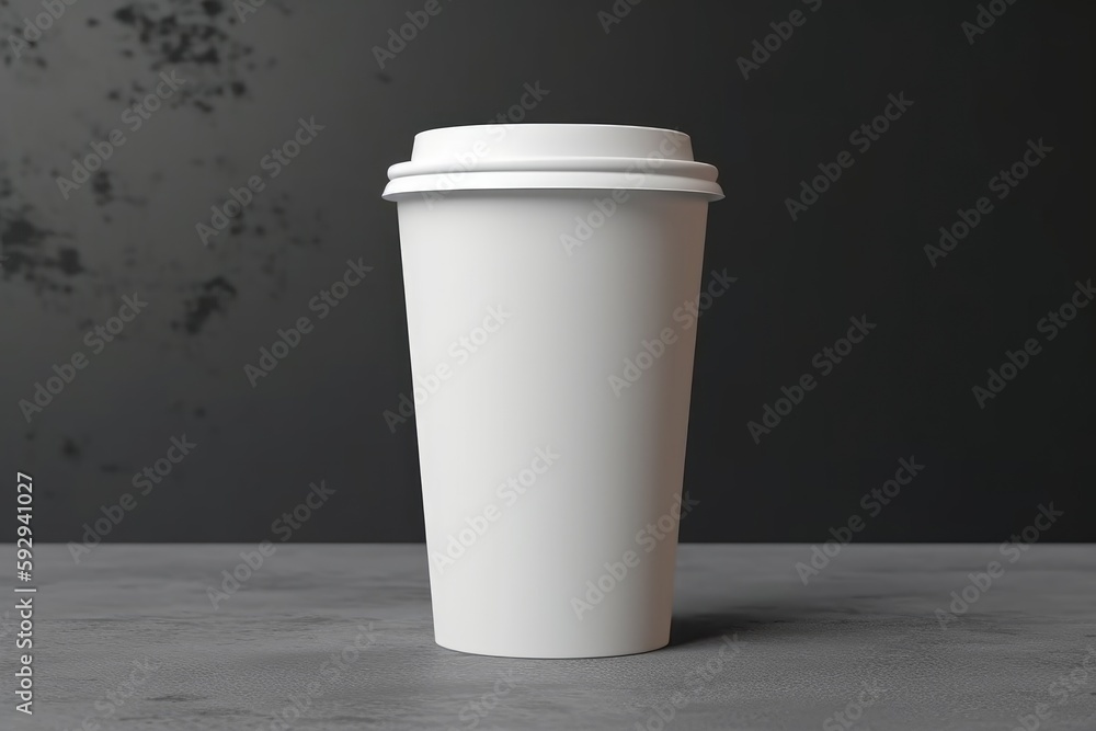 Blank white takeaway coffee cup mockup template gray room background generative AI Blank white takeaway coffee cup mockup template gray room background generative AI