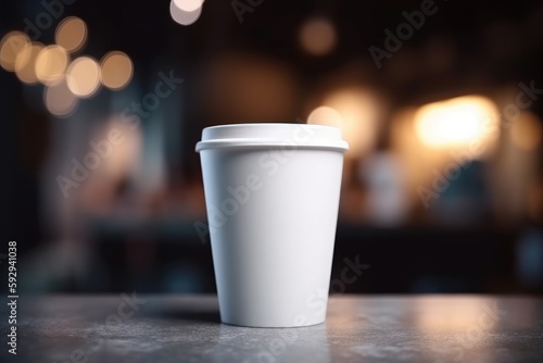 Blank white takeaway coffee cup mockup template cafe background generative AI