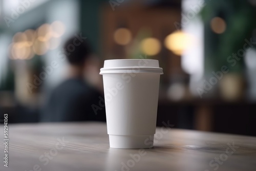 Blank white takeaway coffee cup mockup template cafe background generative AI