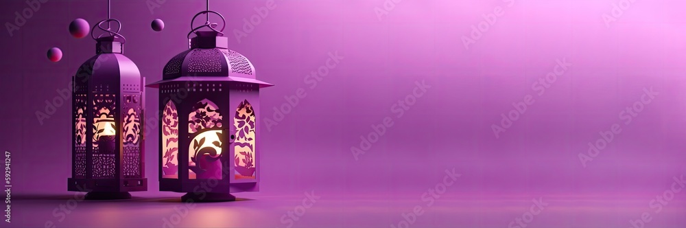 lantern islamic, eid mubarak banner with generative AI