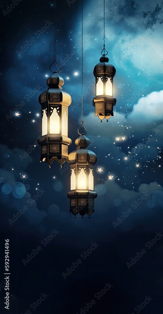 lantern islamic, eid mubarak banner with generative AI lantern islamic, eid mubarak banner with generative AI