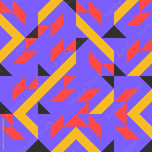 Abstract Mosaic Geometrical Pattern Design With Simple Shapes And Figures
