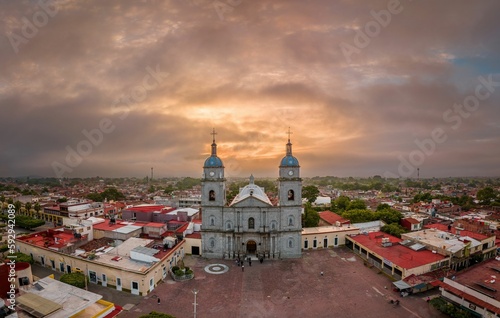 Scenic view of the Templo de San Juan Bautista, Tuxpan, Jalisco in the sunset