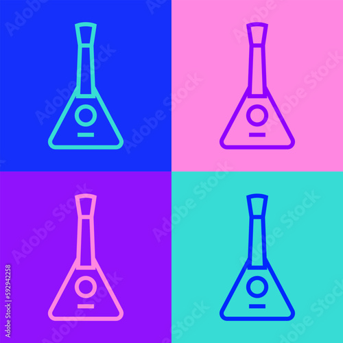 Pop art line Musical instrument balalaika icon isolated on color background. Vector