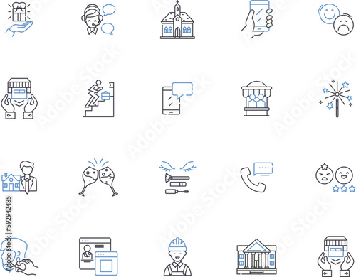 City life outline icons collection. Urban, Metropolis, Bustling, Cosmopolitan, Commuting, Vibrant, Multicultural vector and illustration concept set. Dynamic, Exciting, Thrilling linear signs