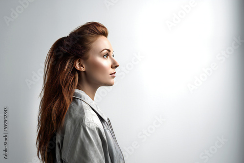 Side view portrait of a beautiful young woman with red hair looking away, Genera Fototapet