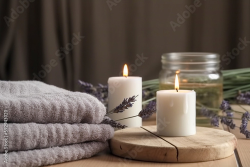 Spa concept with candles. Super photo realistic background  generative ai illustration