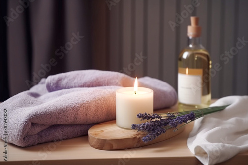 Spa concept with candles. Super photo realistic background  generative ai illustration