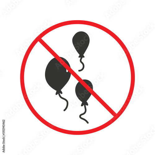Prohibited balloon vector icon. No balloon icon. Forbidden helium balloons icon. No helium balloon sign. Warning, caution, attention, restriction, danger flat sign design. UX UI icon symbol pictogram