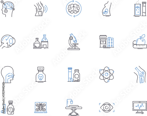 Clinic outline icons collection. Clinic, Medical, Healthcare, Therapy, Doctor, Diagnosis, Treatment vector and illustration concept set. Care, Nurse, Emergency linear signs