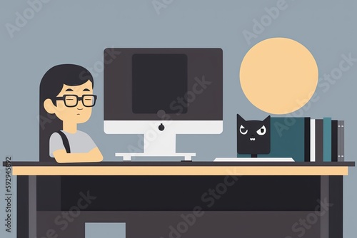 a cute nerd sleeping at a computer desk, digital art