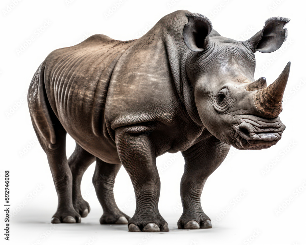 photo of black rhinoceros isolated on white background. Generative AI photo of black rhinoceros isolated on white background. Generative AI