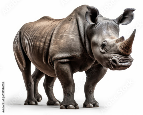photo of black rhinoceros isolated on white background. Generative AI