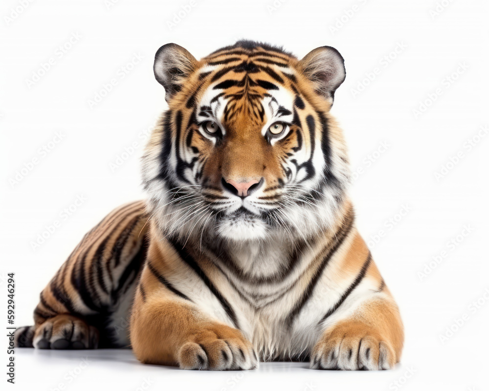 Fototapeta premium photo of Bengal tiger isolated on white background. Generative AI
