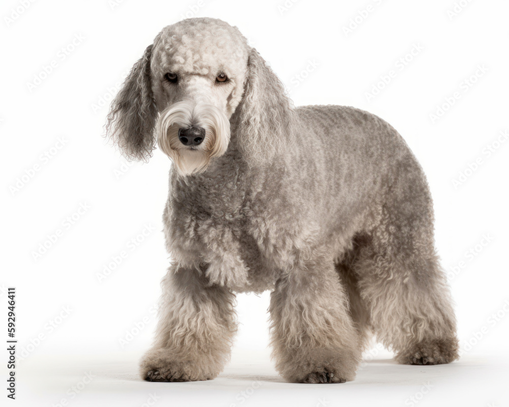 photo of Bedlington terrier isolated on white background. Generative AI