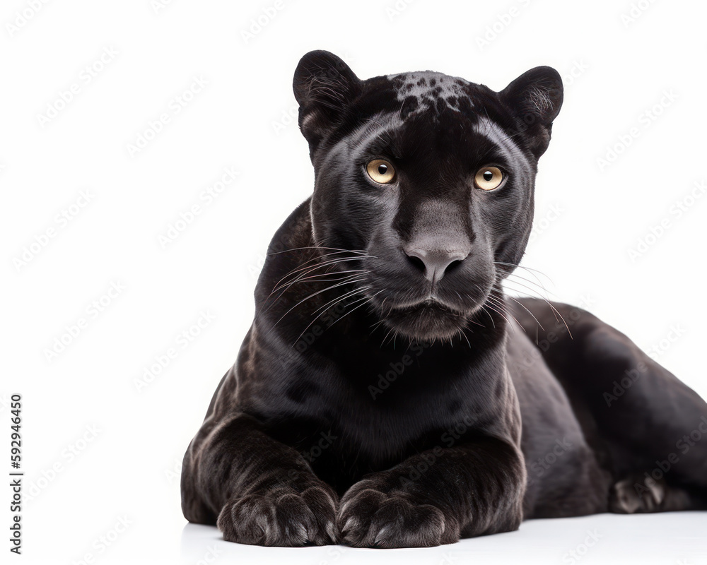 photo of black panther isolated on white background. Generative AI