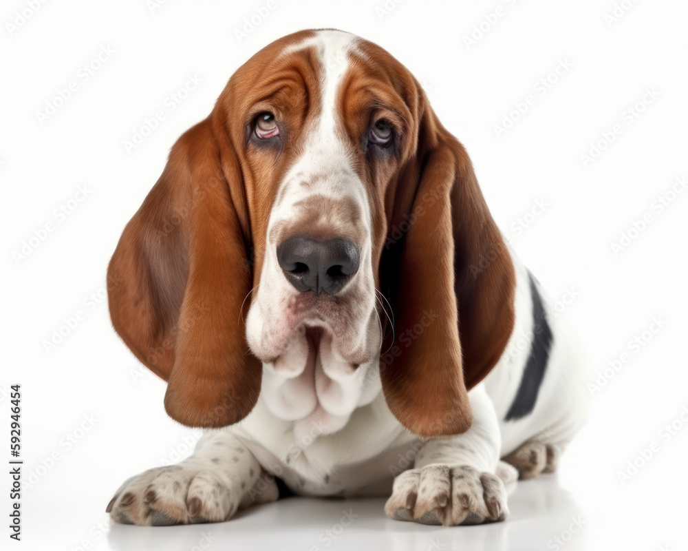 photo of Basset Hound isolated on white background. Generative AI photo of Basset Hound isolated on white background. Generative AI