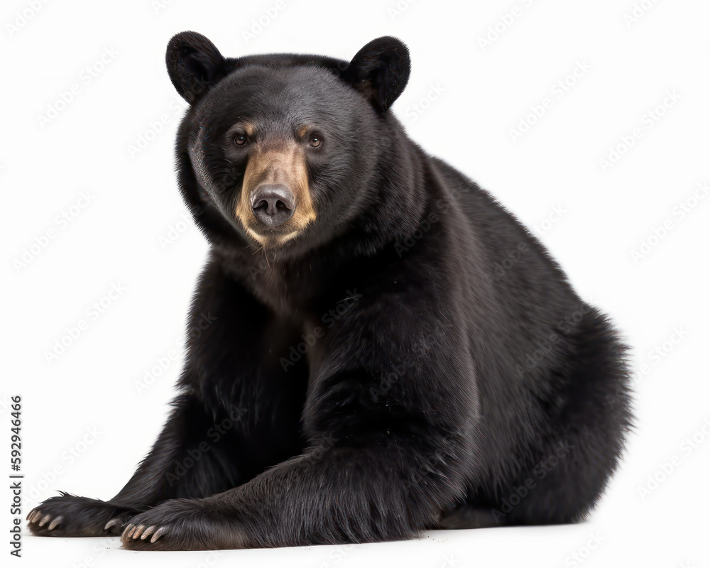 Fototapeta premium photo of American black bear (Ursus americanus) isolated on white background. Generative AI