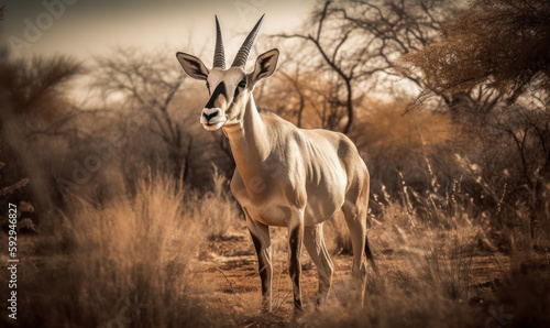 photo of Oryx beisa in its natural habitat. Generative AI