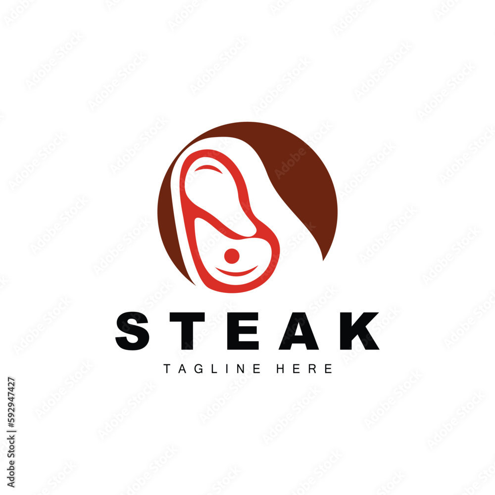 Beef Logo, Meat Steak Vector, Grill Cuisine Design, Steak Restaurant Brand Template Icon