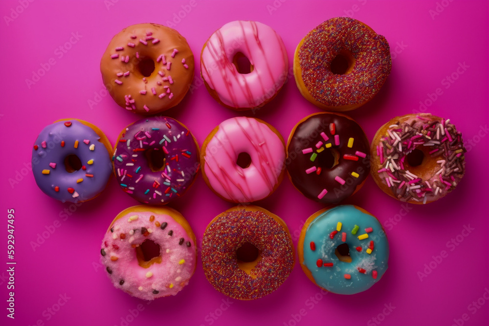 Donuts texture, super photo realistic background. Generative ai illustration Donuts texture, super photo realistic background. Generative ai illustration