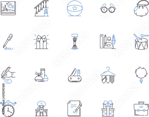 Accessories outline icons collection. Jewelry, Hat, Belt, Scarf, Wallet, Sunglasses, Shoes vector and illustration concept set. Purse, Tie, Watch linear signs