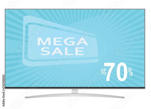 Mega sale commercial on TV. vector