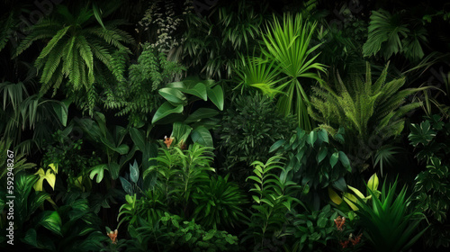 Vertical garden with tropical green leaf  contrast ai generated
