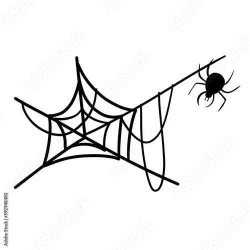 Spider net web hand drawn doodle sketch for holiday spooky scary decoration. Tattoo design art with an insect bug zombie drawing.