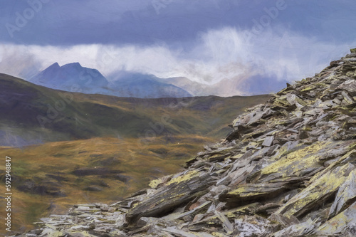 Digital painting of Cwmorthin Slate Quarry at Blaenau Ffestiniog photo