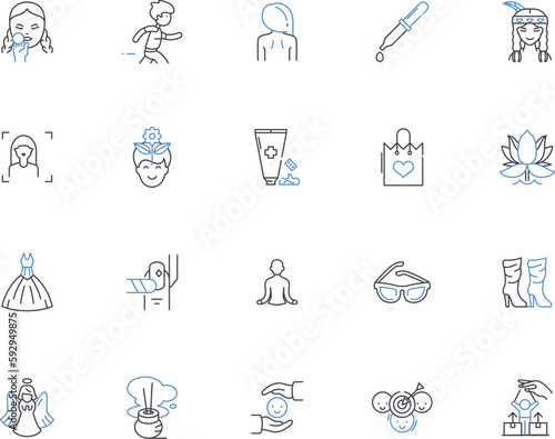 Beauty salon outline icons collection. Salon, Beauty, Hair, Nails, Facials, Makeup, Waxing vector and illustration concept set. Massage, Eyebrows, Barber linear signs photo