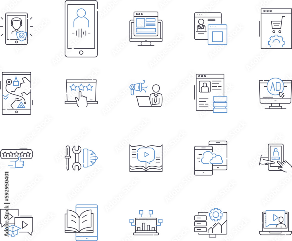 DevOps outline icons collection. automation, collaboration, agile, tools, cloud, CI/CD, deployment vector and illustration concept set. DevSecOps, containerization, agile linear signs DevOps outline icons collection. automation, collaboration, agile, tools, cloud, CI/CD, deployment vector and illustration concept set. DevSecOps, containerization, agile linear signs