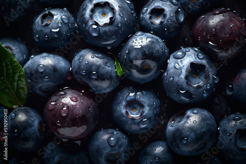 Fresh blueberries with droplets of water, Created with Generative AI
