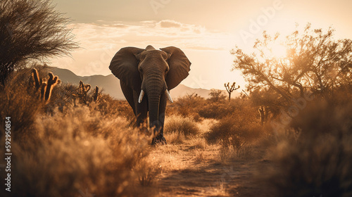 Elefant in der Savanne Safari Park von vorne ganzer Körper photo