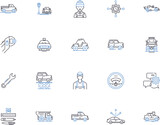Car service outline icons collection. Maintenance, Garages, Oil-change, Parts, Repairs, Window-tint, Detailing vector and illustration concept set. Wheels, Brakes, Diagnostic linear signs