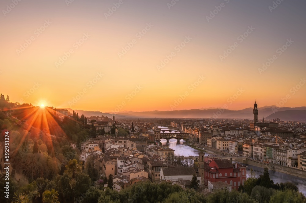 Aerial view of cityscape surrounded by buildings in Florence