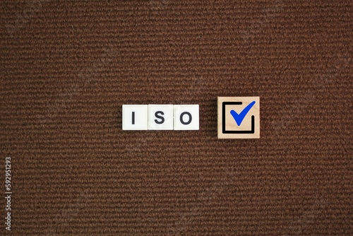 ISO letter with right mark on edge. the concept of ISO standards. ISO quality control certification approval concept. ISO quality control certification concept.