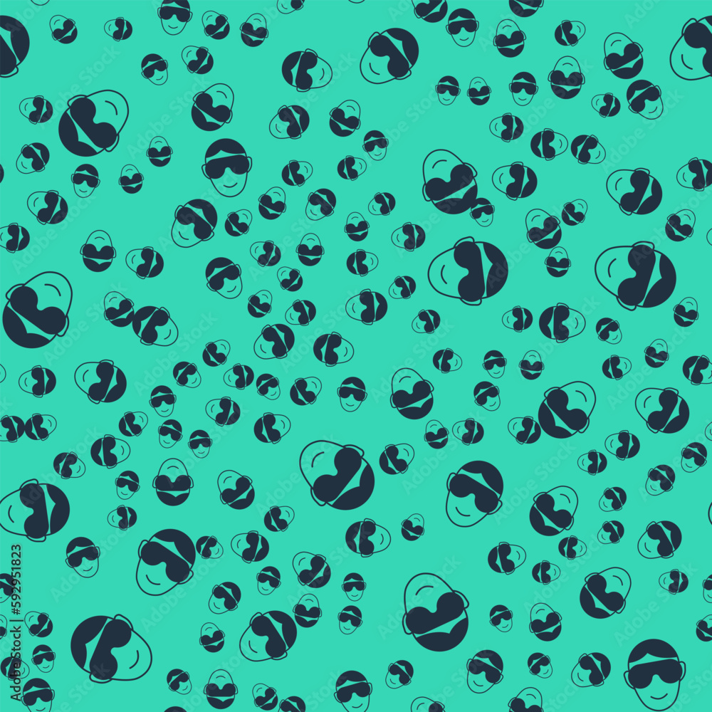 Black Eye sleep mask icon isolated seamless pattern on green background. Sleeping mask. Vector Black Eye sleep mask icon isolated seamless pattern on green background. Sleeping mask. Vector