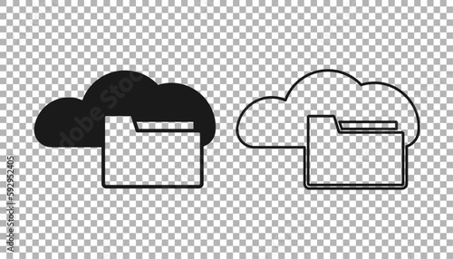 Black Cloud or online library icon isolated on transparent background. Internet education or distance training. Vector