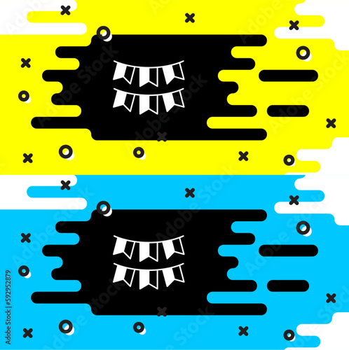 White Carnival garland with flags icon isolated on black background. Party pennants for birthday celebration, festival decoration. Vector