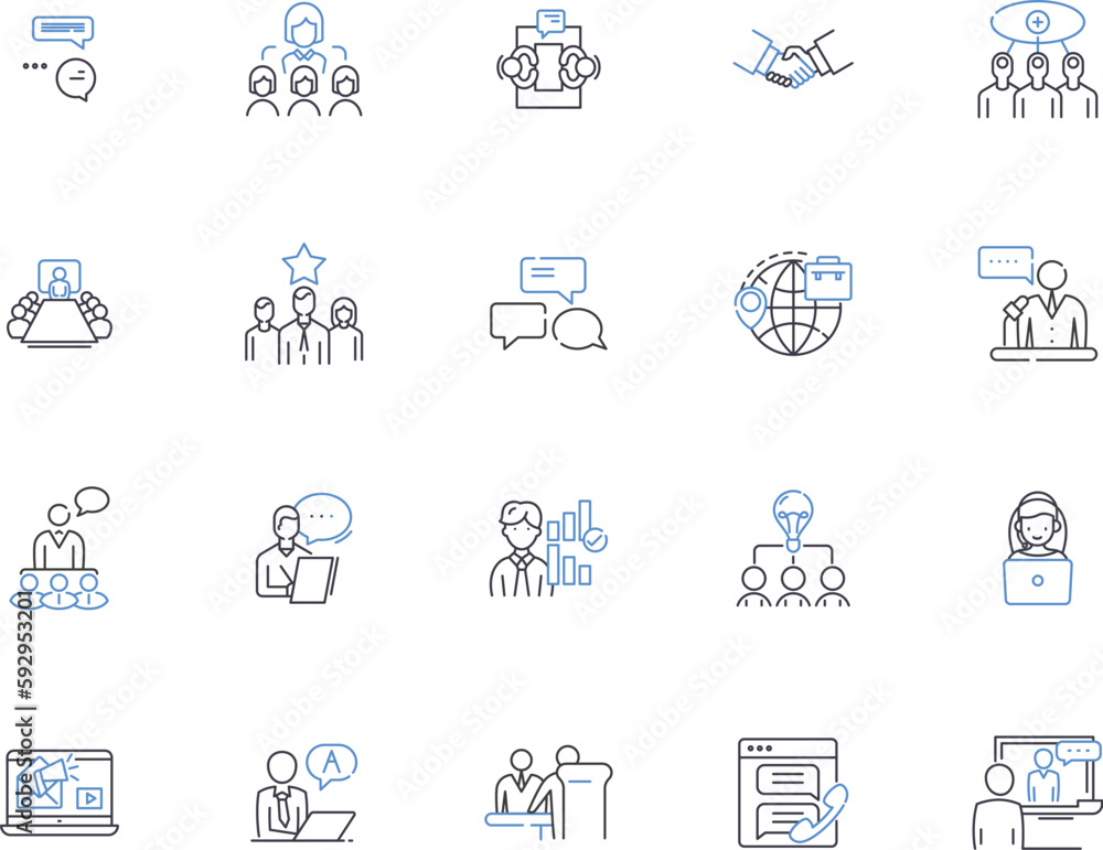 Clients outline icons collection. Customers, Consumers, Patrons, Buyers, Subscribers, Audience, Users vector and illustration concept set. Clients, Guests, Cliques linear signs