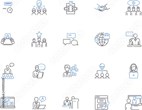 Clients outline icons collection. Customers, Consumers, Patrons, Buyers, Subscribers, Audience, Users vector and illustration concept set. Clients, Guests, Cliques linear signs