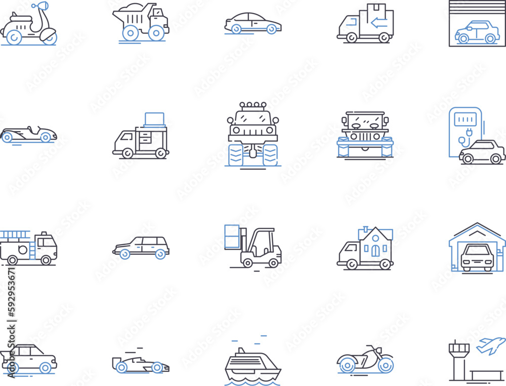 Car and transport outline icons collection. Car, Transport, Automobile, Motors, Driving, Tires, Wheels vector and illustration concept set. Gasoline, Roads, Traffic linear signs Car and transport outline icons collection. Car, Transport, Automobile, Motors, Driving, Tires, Wheels vector and illustration concept set. Gasoline, Roads, Traffic linear signs