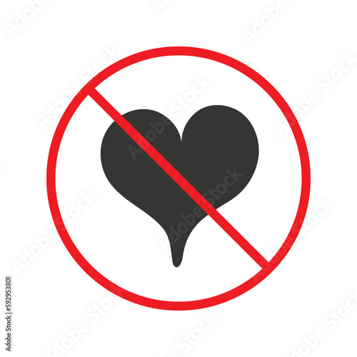 No heart icon. Forbidden heart vector sign. Warning, caution, attention, restriction, danger flat sign design. No love symbol pictogram. UX UI icon