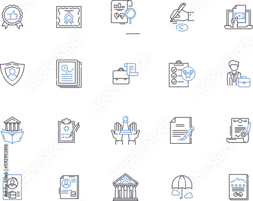 Rights outline icons collection. Rights, justice, liberty, autonomy, fairness, respect, privileges vector and illustration concept set. protection, equality, law linear signs