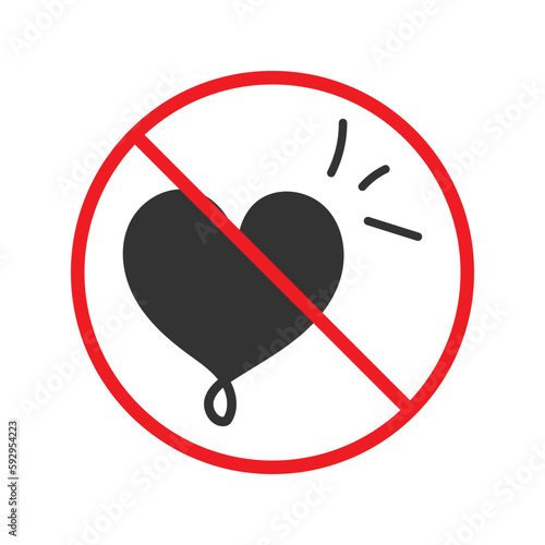 No heart icon. Forbidden heart vector sign. Warning, caution, attention, restriction, danger flat sign design. No love symbol pictogram. UX UI icon