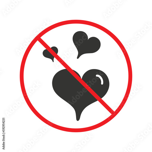 No heart icon. Forbidden heart vector sign. Warning, caution, attention, restriction, danger flat sign design. No love symbol pictogram. UX UI icon