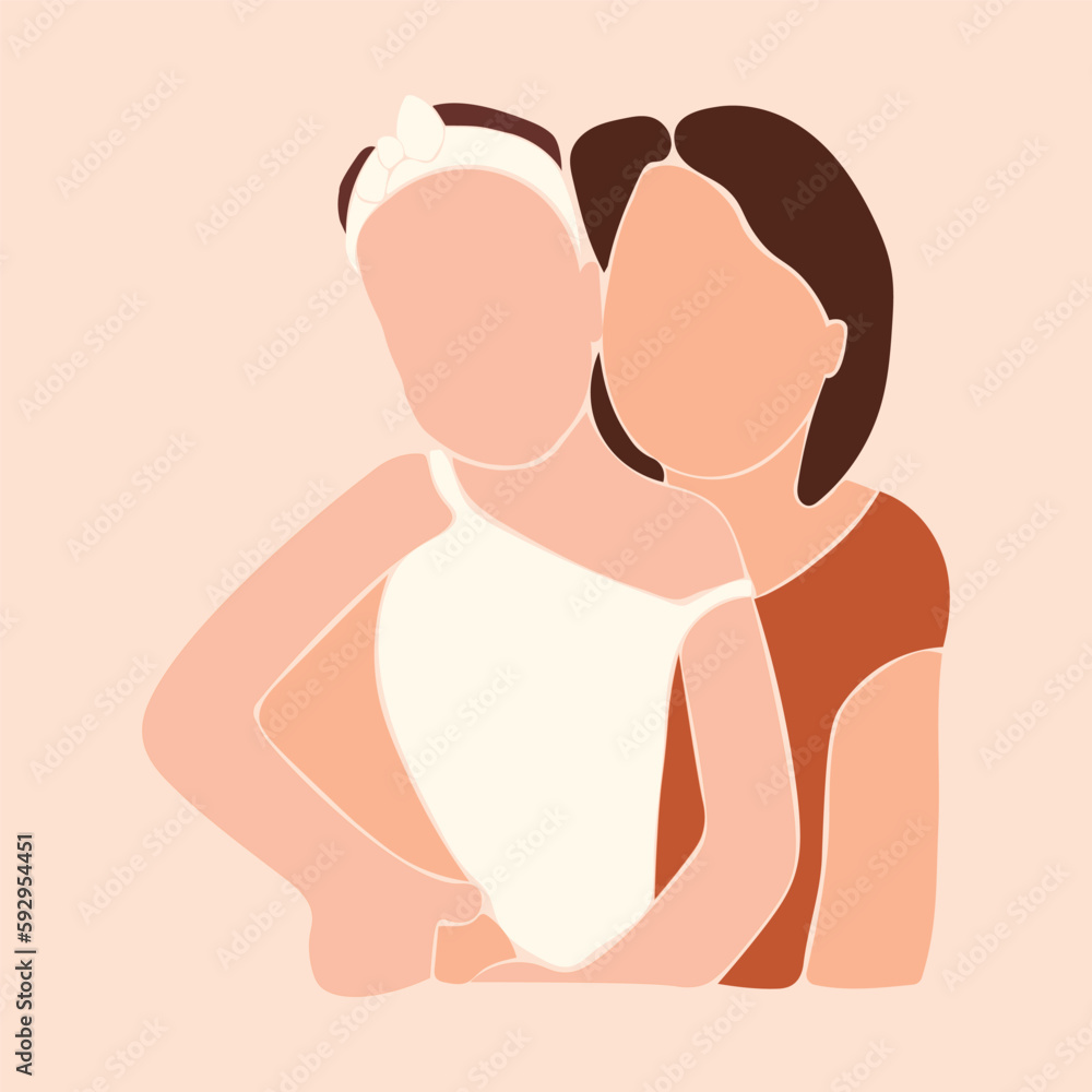 International Mother's Day. Faceless woman hugs the girl. Mom hugs her daughter. Mother's care. Faceless vector illustration. EPS10 International Mother's Day. Faceless woman hugs the girl. Mom hugs her daughter. Mother's care. Faceless vector illustration. EPS10