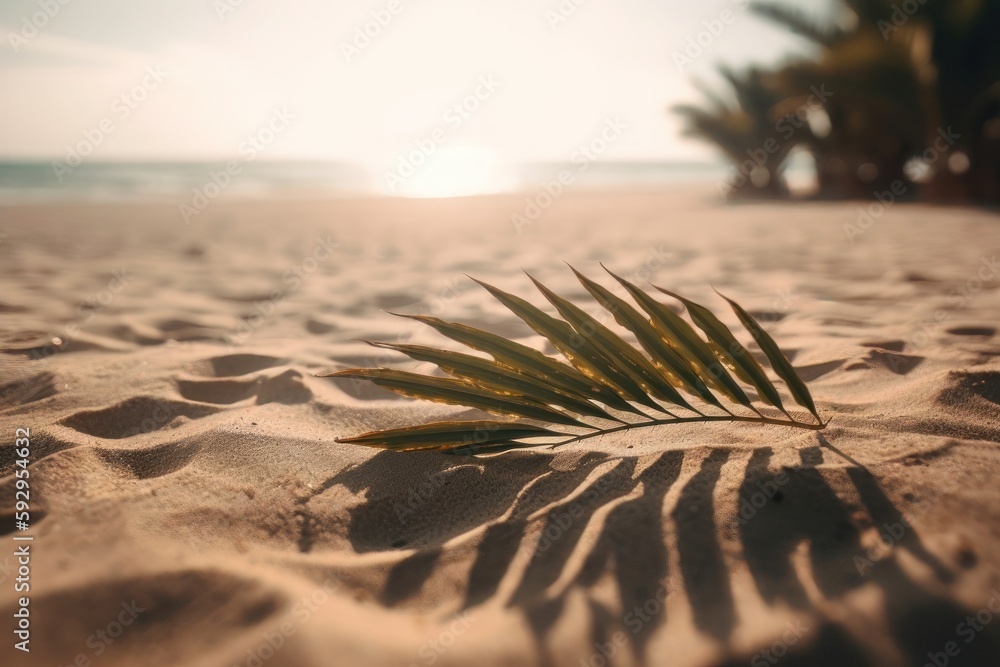 Summer backgrounds concepts with shadow of coconut leaf on clean sand beach. AI generated Summer backgrounds concepts with shadow of coconut leaf on clean sand beach. AI generated